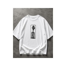 Yolo Street Etnik Arap Yazı Desenli Soyut Yüz Baskılı Oversize %100 Pamuk Unisex Tişört Beyaz