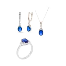 Midyat Nurtaş Gümüş 201021906 Safir Taşlı 925 Ayar Gümüş Üçlü Set
