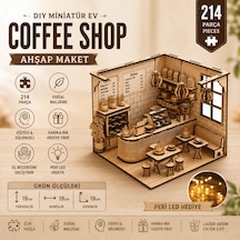 Coffee Shop Ahşap Maket Seti Dıy Miniatür Kafe Peri Led Hediye 214 Parça