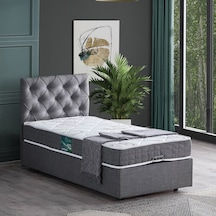 Setaymobilya Baza, Tek Kişilik Eylül Baza + Başlık + Comfort Yatak Seti, Gri