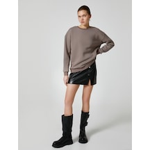Koton Basic Sweatshirt Bisiklet Yaka Uzun Kollu Kahverengi 4wal10193ık Kahverengi