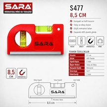 Sara S477 Mıknatıslı Mini Su Terazisi 8,5 Cm, 2 Kapsüllü, Abs Plastik Gövde
