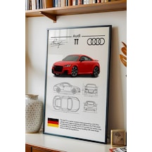 Audi Tt Tablo - Teknik Özellikli Alman Spor Coupe Poster - Çerçeveli Duvar Dekoru - Araba Blueprint Siyah
