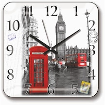 Londra Kırmızı Telefon Kulubesi Saat Kulesi Otobüslü Duvar Saati
