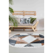 Alanur Home Kaymaz Dijital Mutfak & Salon Halı Star Pamuk Saçaklı Oval Geometrik E5028 Renkli