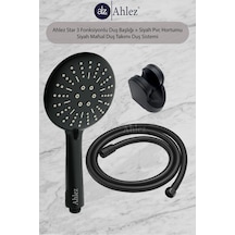 Ahlez Star Siyah 3F Duş Başlığı + Siyah Pvc Hortum + Siyah Mafsal Mat - Siyah