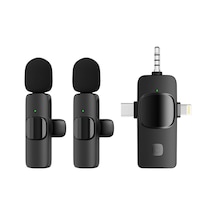 Kablosuz İkili Yaka Mikrofonu İphone İle Uyumlu 3.5mm Aux İphone Type-c Pc Tablet Video Kayıt R