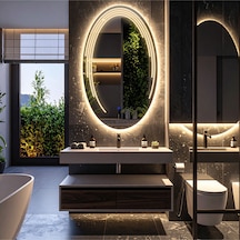 Elliptika Günışığı Lazer Kumlamalı Lavabo & Banyo Aynası Dokunmatik Sensörlü 70 X 45