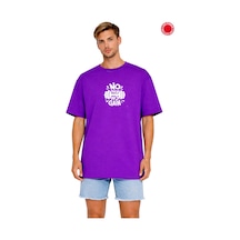 Unisex Oversize Mor Tişört No Pain No Gain Baskılı %100 Pamuk Spor Fitness Gym T-shirt Salaş Mor
