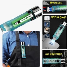 Neler Geldi Neler Led Usb Şarjlı Ultra Güçlü El Feneri Su Geçirmez Flaşörlü Kırmızı