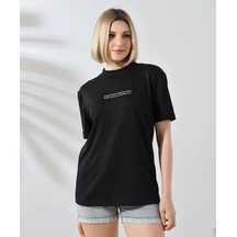 Soonaksesuar Unisex Bisiklet Yaka Baskılı Slim Fit T-shirt - Siyah SIYAH