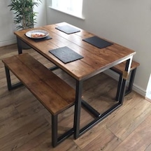 Halevia Metal Ahşap Yemek Masası Ve Çift Bench.