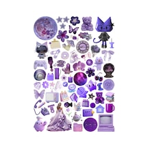 72 Adet Downtown Grunge Mor Temalı Planlayıcı Sticker Seti - Etiket Seti Scrapbook Bullet Journal