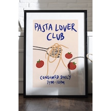 Pasta Lover Club Doğal Ahşap Çerçeveli Poster, Dekoratif Makarna Duvar Tablosu