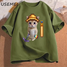 Flood Of Style Stardew Vadisi El Gato T Shirt Erkek Giysileri Streetwear Yüksek Kalite Pamuk Kısa Kollu Oyun Yeşil