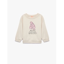 Koton Uzun Kollu Bisiklet Yaka Pamuklu Baskılı Sweatshirt Ekru 6wmg10070ak Ekru