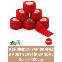 5cm 6'lı Set Kendinden Yapışkanlı Elastik Bandaj, Kohesiv Bandaj 5cm X 4.5m Spor, Bilek, Ayak Bileği, Veteriner Bandajı Kırmızı