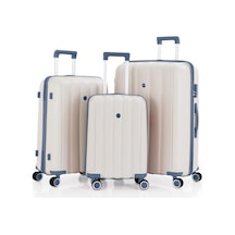 Mçs 3lü Set Kırılmaz Silikon Seyahat Valizi Bavulu V305 Kemik Sky Blue Bej