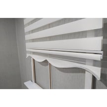Ithal Kalın Ekru Zebra Stor Güneşlik Perde Eteği Dilimli Alüminyum Kasa Metal Ayak