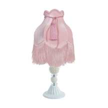 Kadife Kaplı Halat Dekorlu Pudra Pembe Vintage Abajur AB012245 Diğer