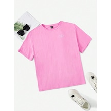 Have A Good Day Yazılı T-shirt - Pembe Oversize Baskılı Bisiklet Yaka Pembe