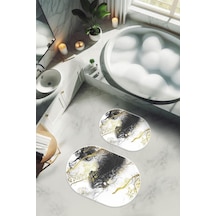 Yıkanabilir Kaymaz Tabanlı Modern Desenli 2'li Banyo Paspas Takımı Obps0014 Renkli