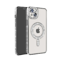 Apple İphone 14 Kılıf Joke Simli Magneticsafe Kılıf - Gümüş Çok Renkli