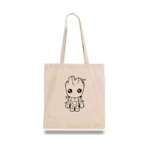Bez Çanta Groot Pattern Logo Çizim Bej