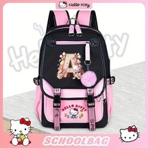 Fastbuy N Sanrio Hello Kitty 26 Harf Tasarımı Pembe Günlük Seyahat Çantası - Dayanıklı Hafif Polyester Sırt Çanta Çok Renkli