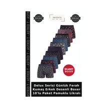Astrid T Delux Serisi Günlük Ferah Kumaş Erkek Desenli Boxer 10'lu Paket Pamuklu Likralı