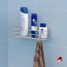 Teknotel Yapışkanlı Kancalı Banyo Rafı Silver St117H Gümüş