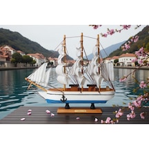 Dekoratif Ahşap El Yapımı Yelkenli Gemi Maketi Masaüstü Biblo Ev Ofis Hediyesi 40 Cm. Model F