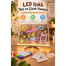 Led Işıklı Silinebilir Yazı Ve Çizim Panosu 30x20 Cm Fosforlu Kalemli Usb'li Katlanabilir Ayaklı Şeffaf