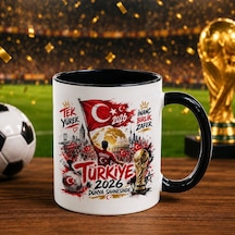 Bk Gift Türkiye Taraftar Temalı Dünya Futbol Kupası Tasarımlı Siyah Kupa Bardak-8 Tek Yürek Milli Takım Ruhu Beyaz