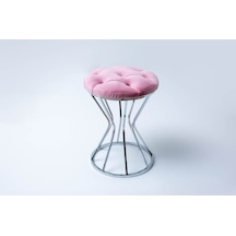 Sarı Metal Ayaklı Puf Tabure Koltuk Pembe