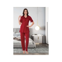 Effortt Dvina Lohusa Hamile Kısa Kollu Pijama Takımı - Kırmızı Kırmızı
