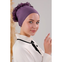 Melodi Scarf Kadın Tesettür Önü Dikişsiz Fırfırlı Penye Bone Mor