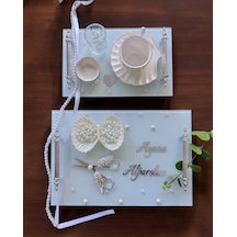Bonding Gümüş Beyaz İncili Söz Tepsisi Nişan Tepsisi Ve Damat Kahve Fincan Tepsisi Kırmızı Kırmızı