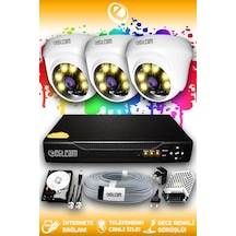Elitcam 3 Kameralı Dome 3 İç Kamera Set 1 TB HDD Full HD Renkli Gece Görüşlü Güvenlik Kamerası Sistemi
