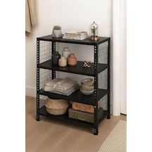 4 Katlı Renkli Tel Kafesli Dekoratif Çelik Raf - Çiçeklik Rafı, Ofis Rafı 0,70 Mm Turuncu-31x75 Cm-200 Cm
