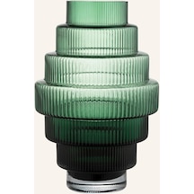 Vase Steps, 30 Cm Renkli Cam, Oluklu Ve Kademeli El Üfleme Tasarım Vazo Yeşil