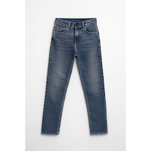Kadın Yüksek Bel Slim Fit Likralı Mavi Jean Pantolon Mavi