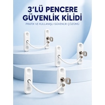 3 Adet Pencere Güvenlik Kilidi Esnek Bağlantılı Anahtarlı Koruma Seti 3855796