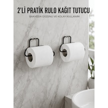 2 Adet Siyah Yapışkanlı Kağıtlık Duvar Tipi Tuvalet Kağıdı Ve Rulo Tutucu Açık Mavi