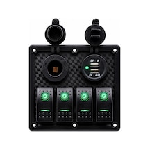 Labarka 4'lü Switch Panel USB + Çakmaklık Yeşil LED'li