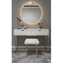 Özcan Metal Metal Ayak Teddy Kumaş Dekoratif Çok Amaçlı Peluş Puf Tabure Bench Koltuk Sandalye Krembeyaz