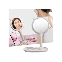 Kedi Kulaklı Telefon Standlı Yuvarlak Dokunmatik Led Ayarlı Masa Üstü Makyaj Aynası Renkli