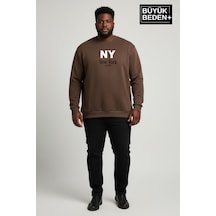 Süperlife Erkek Büyük Beden Ny Newyork Baskılı Bisiklet Yaka İnce Sweatshirt Spr26bsw956-15 Kahverengi