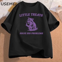 Startmore Küçük Davranır Büyük Sorunları Çözmek Komik Rakun Baskı T Shirt Erkek Kadın Moda Harajuku Ret 3091 Siyah