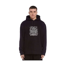 Ensiferum Cave Baskılı Siyah Erkek Örme Kapşonlu Sweatshirt